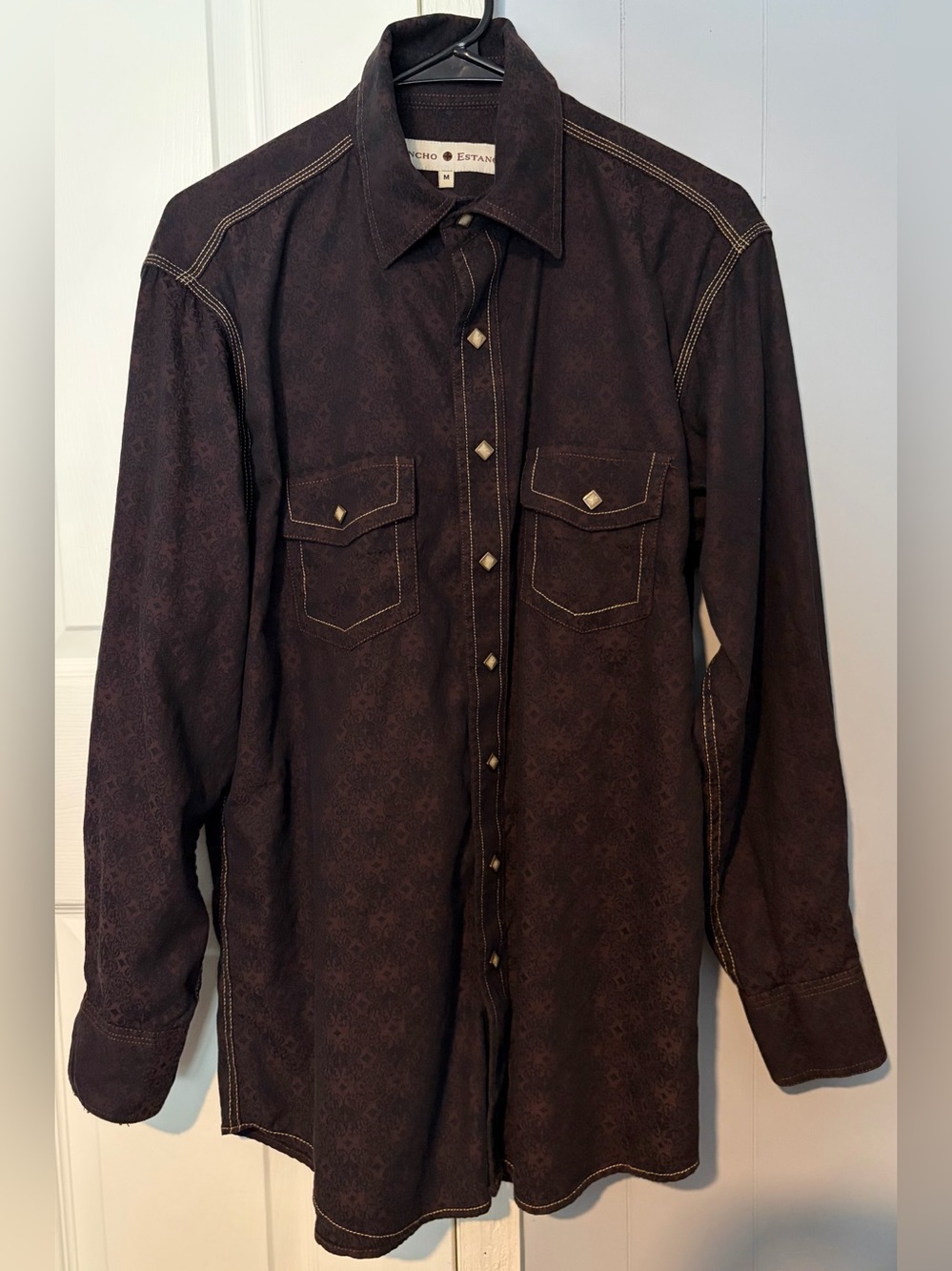 Rancho Estancia Men's Long Sleeve White Button Up Western Cowboy Shirt M